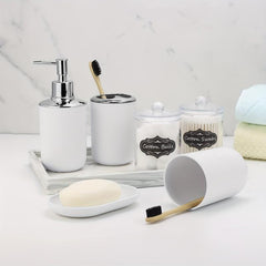 6pcs Bathroom Accessories Set Grey Toothbrush Holder Soap Dispenser Trash Can