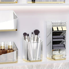 Wall Mounted Cosmetic Storage Box Clear Plastic Makeup Brush and Lipstick Holder