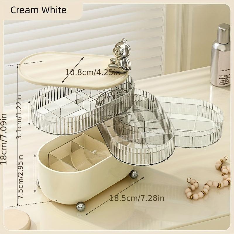 Rotating Cosmetic Storage Box with Hair Clip and Jewelry Organizer