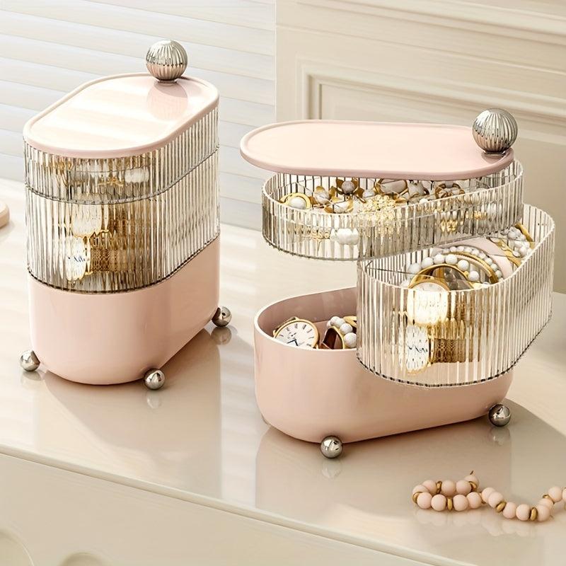 Rotating Cosmetic Storage Box with Hair Clip and Jewelry Organizer