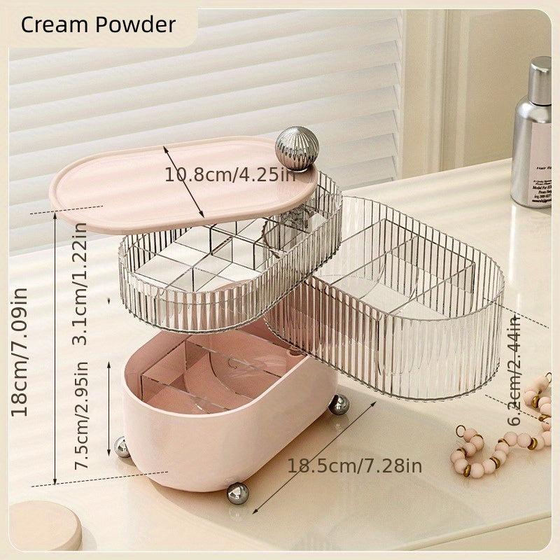Rotating Cosmetic Storage Box with Hair Clip and Jewelry Organizer