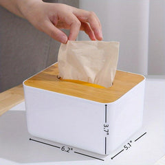 Wooden Cover Tissue Box Desktop Paper Storage Plastic Holder Case