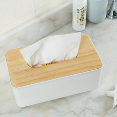 Wooden Cover Tissue Box Desktop Paper Storage Plastic Holder Case
