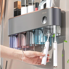 Stainless Steel Toothbrush Holder with Automatic Toothpaste Dispenser