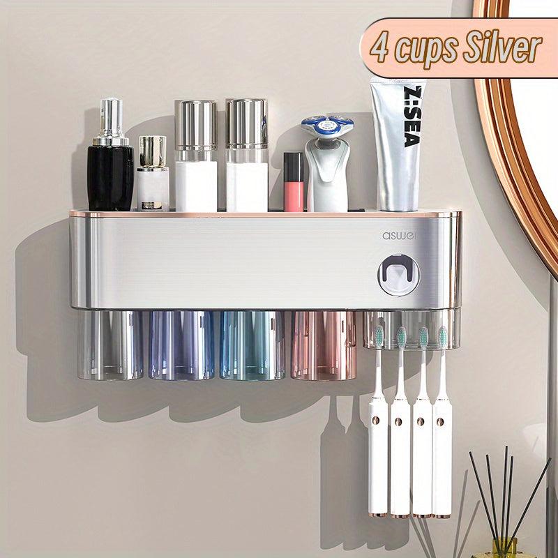 Stainless Steel Toothbrush Holder with Automatic Toothpaste Dispenser