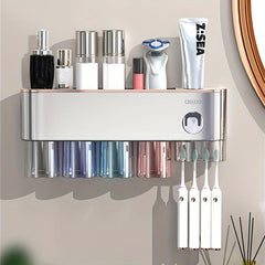 Stainless Steel Toothbrush Holder with Automatic Toothpaste Dispenser
