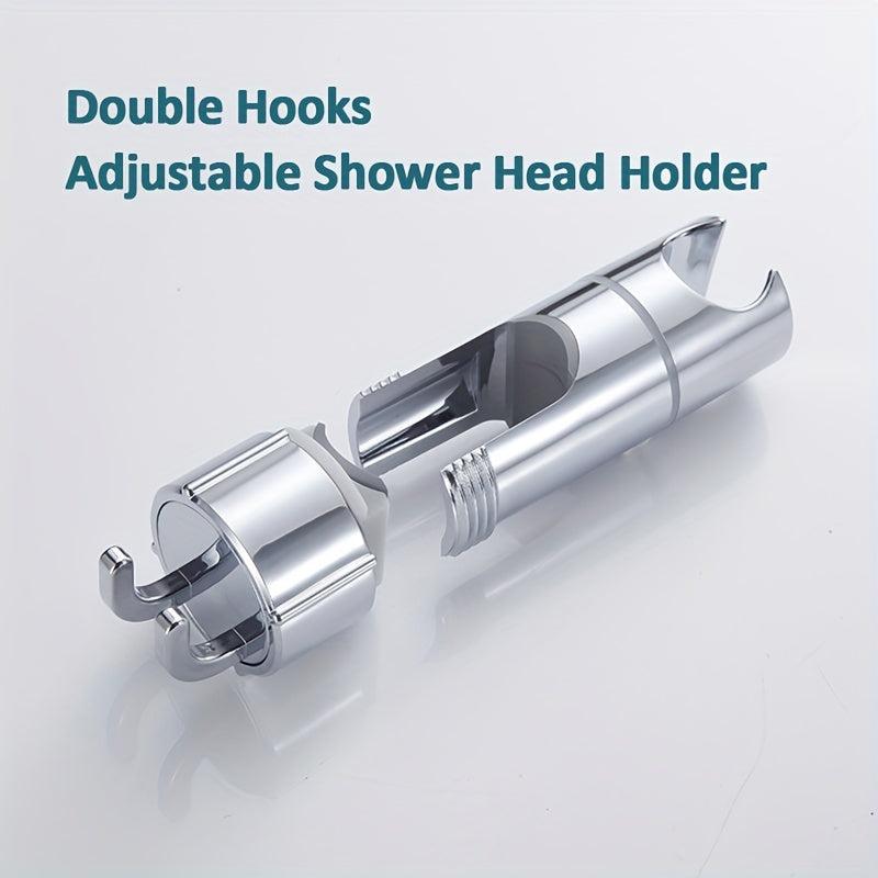 Universal Shower Head Holder Double Hooks - Adjustable Bracket Set