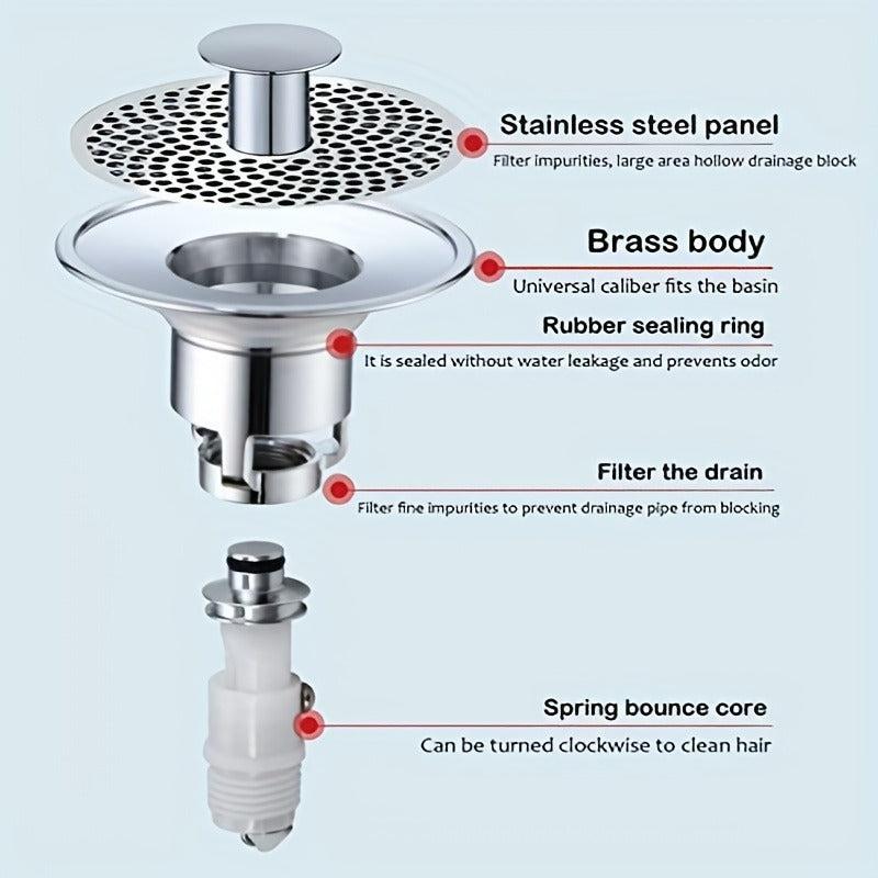Bathroom Sink Stopper Pop Up Drain Filter Stainless Steel Converter