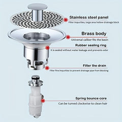 Bathroom Sink Stopper Pop Up Drain Filter Stainless Steel Converter