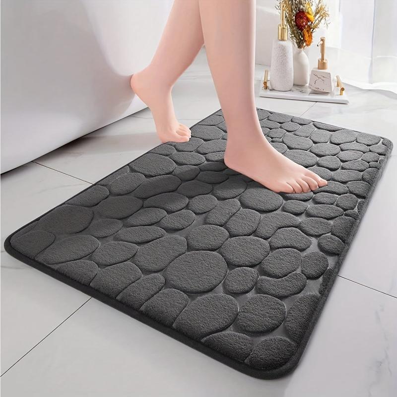 Cobblestone Bathroom Mat Absorbent Washable Bath Rug Non Slip Soft