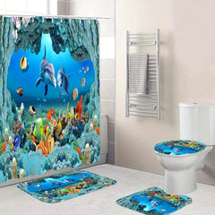 4pcs Waterproof Underwater World Bathroom Set Enhance Your Decor