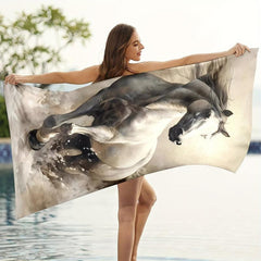 Horse Print Microfiber Beach Towel Absorbent Summer Blanket 149x86cm