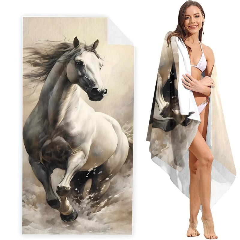 Horse Print Microfiber Beach Towel Absorbent Summer Blanket 149x86cm