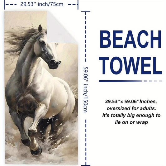 Horse Print Microfiber Beach Towel Absorbent Summer Blanket 149x86cm