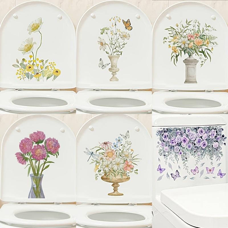 Toilet Cover Sticker Plant Flower Halloween Theme Self-adhesive Toilet Sticker