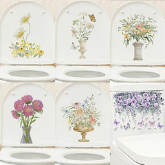 Toilet Cover Sticker Plant Flower Halloween Theme Self-adhesive Toilet Sticker