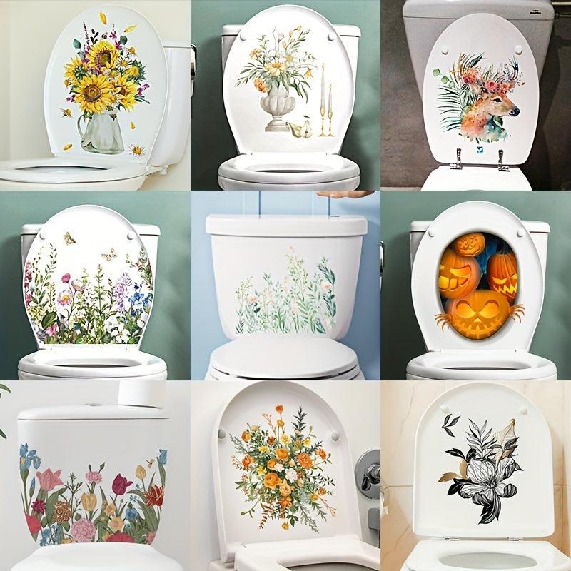 Toilet Cover Sticker Plant Flower Halloween Theme Self-adhesive Toilet Sticker