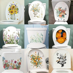 Toilet Cover Sticker Plant Flower Halloween Theme Self-adhesive Toilet Sticker