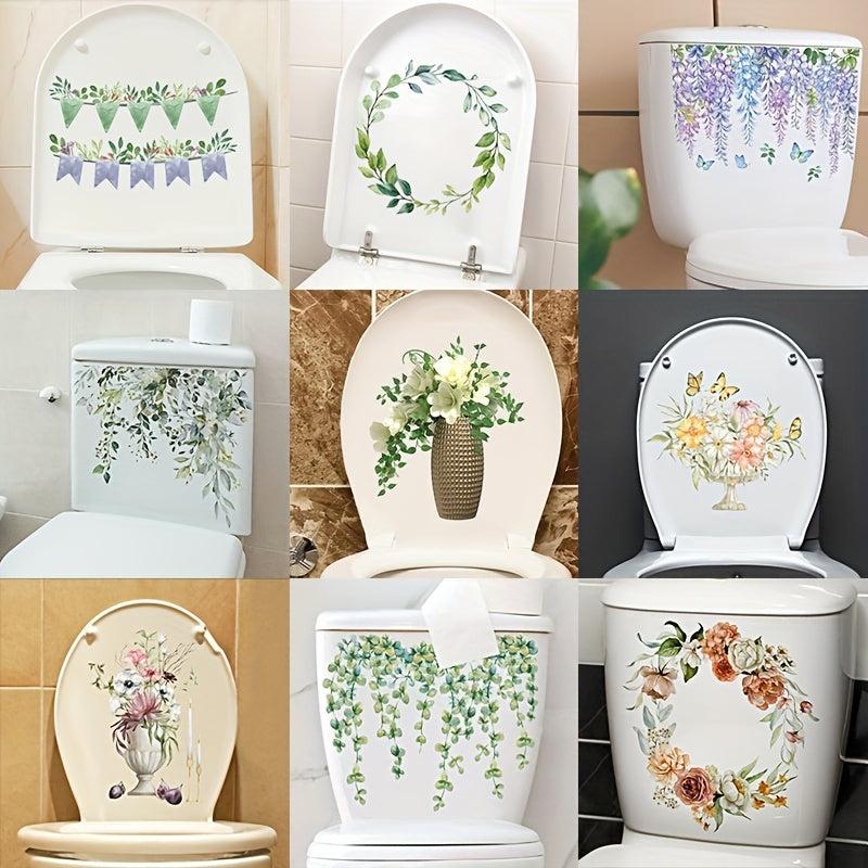 Toilet Cover Sticker Plant Flower Halloween Theme Self-adhesive Toilet Sticker
