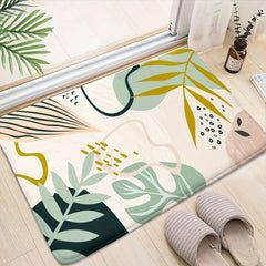 Leaf Printed Bath Rug Soft Non Slip Absorbent Bath Mat Shower Carpet