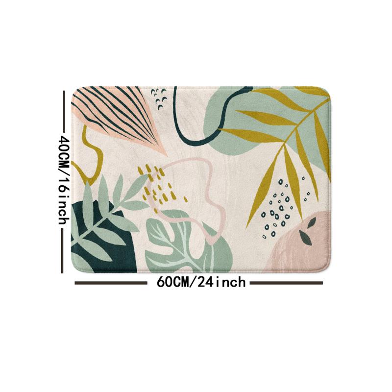 Leaf Printed Bath Rug Soft Non Slip Absorbent Bath Mat Shower Carpet