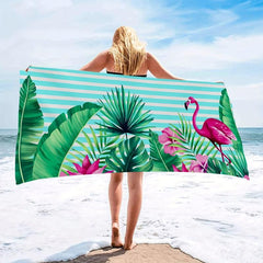 Flamingo & Tropical Printed Beach Towel Lightweight Quick Drying Microfiber