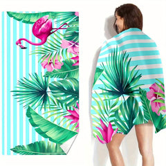 Flamingo & Tropical Printed Beach Towel Lightweight Quick Drying Microfiber