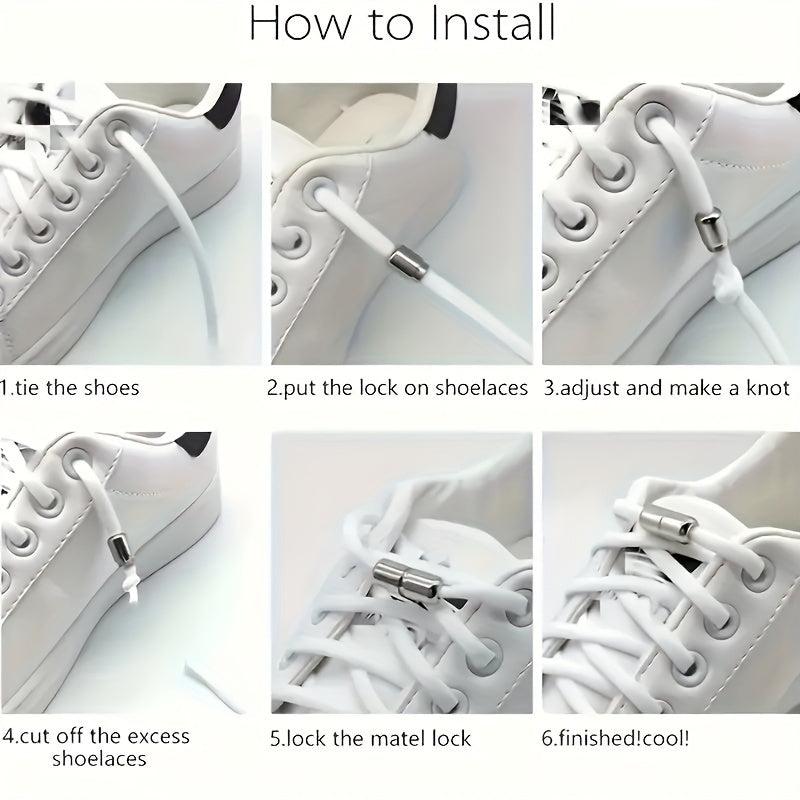 2pcs Elastic No Tie Shoelaces Round Shoe Laces Sneakers Easy Lock Laces
