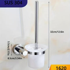Stainless Steel Toilet Brush Holder Wall Mounted Long Handle Bathroom Tool