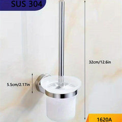 Stainless Steel Toilet Brush Holder Wall Mounted Long Handle Bathroom Tool
