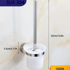 Stainless Steel Toilet Brush Holder Wall Mounted Long Handle Bathroom Tool