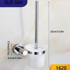 Stainless Steel Toilet Brush Holder Wall Mounted Long Handle Bathroom Tool