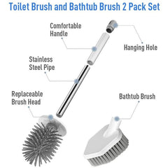 Silicone Toilet Brush & Holder Set Non Slip Handle Soft Bristles Bathroom Access