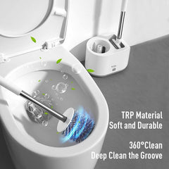 Silicone Toilet Brush & Holder Set Non Slip Handle Soft Bristles Bathroom Access