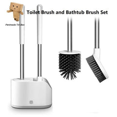 Silicone Toilet Brush & Holder Set Non Slip Handle Soft Bristles Bathroom Access