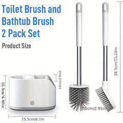 Silicone Toilet Brush & Holder Set Non Slip Handle Soft Bristles Bathroom Access