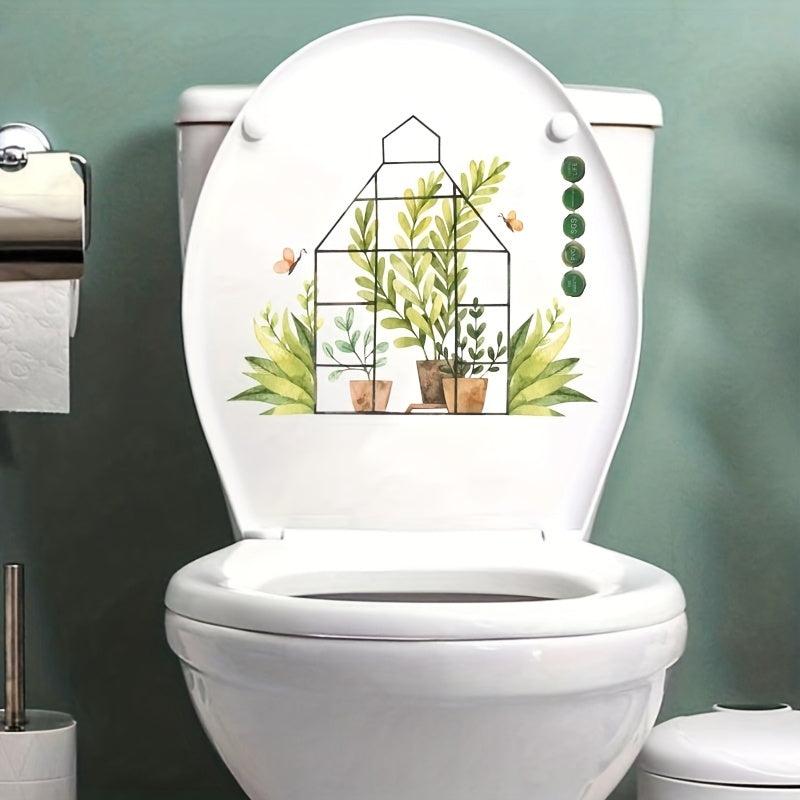Green Plant Toilet Lid Decal - DIY Removable & Waterproof