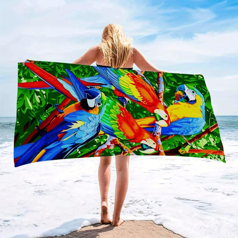 Birds Parrot Pattern Beach Towel - Soft & Absorbent Microfiber Towel
