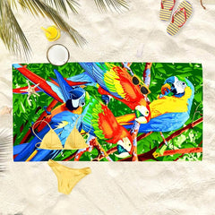 Birds Parrot Pattern Beach Towel - Soft & Absorbent Microfiber Towel