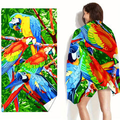 Birds Parrot Pattern Beach Towel - Soft & Absorbent Microfiber Towel