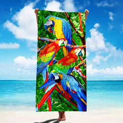 Birds Parrot Pattern Beach Towel - Soft & Absorbent Microfiber Towel