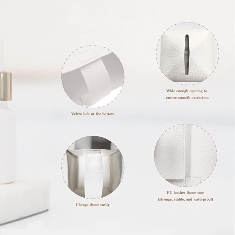 Modern PU Leather Tissue Box Cover for Bathroom Car Office, Square Holder