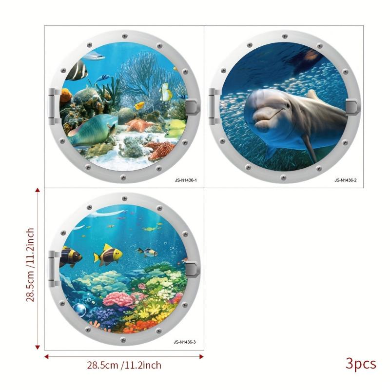 3pcs Ocean Animal Bathtub Sticker Self-adhesive Removable Wall Decals