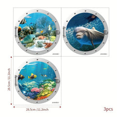 3pcs Ocean Animal Bathtub Sticker Self-adhesive Removable Wall Decals
