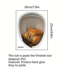 3D Squirrel Toilet Lid Decal Wall Sticker for Bathroom