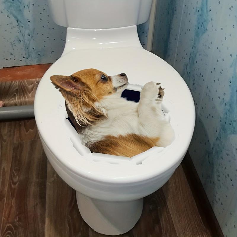 3D Puppy Toilet Sticker Ripped Hole Pattern Decal Self Adhesive