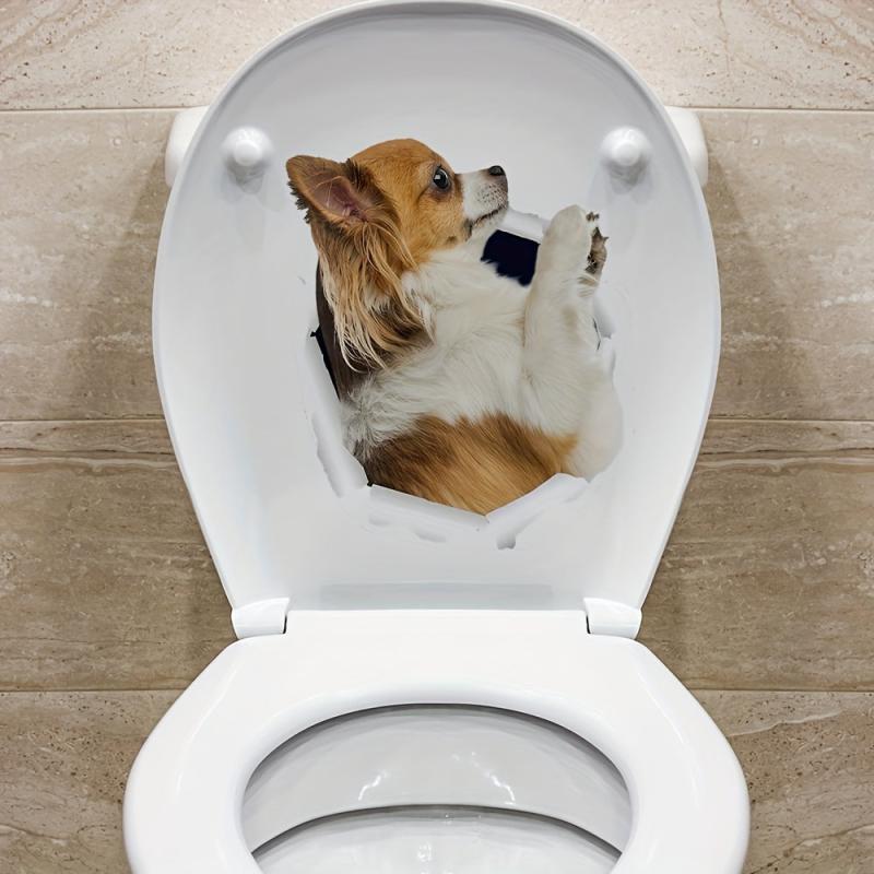 3D Puppy Toilet Sticker Ripped Hole Pattern Decal Self Adhesive