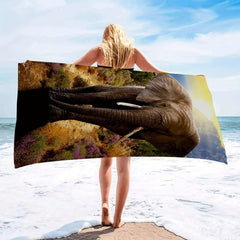 Women's Oversized Quick Dry Microfiber Beach Towel with Elephant Pattern