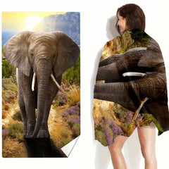 Women's Oversized Quick Dry Microfiber Beach Towel with Elephant Pattern