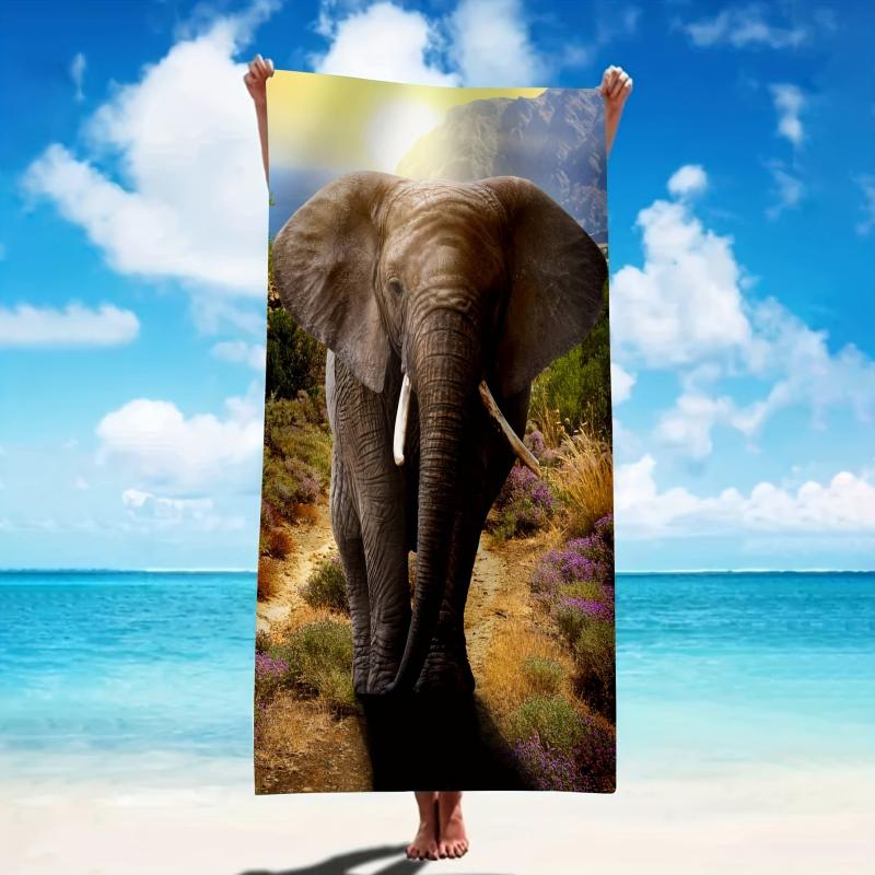 Women's Oversized Quick Dry Microfiber Beach Towel with Elephant Pattern